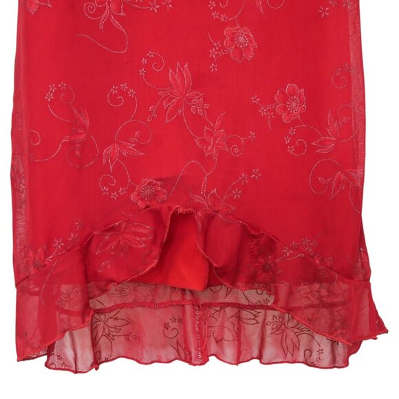 Vintage 90s Candy Rocket Red Floral Ruffle Mini Dress - Picture 7 of 11